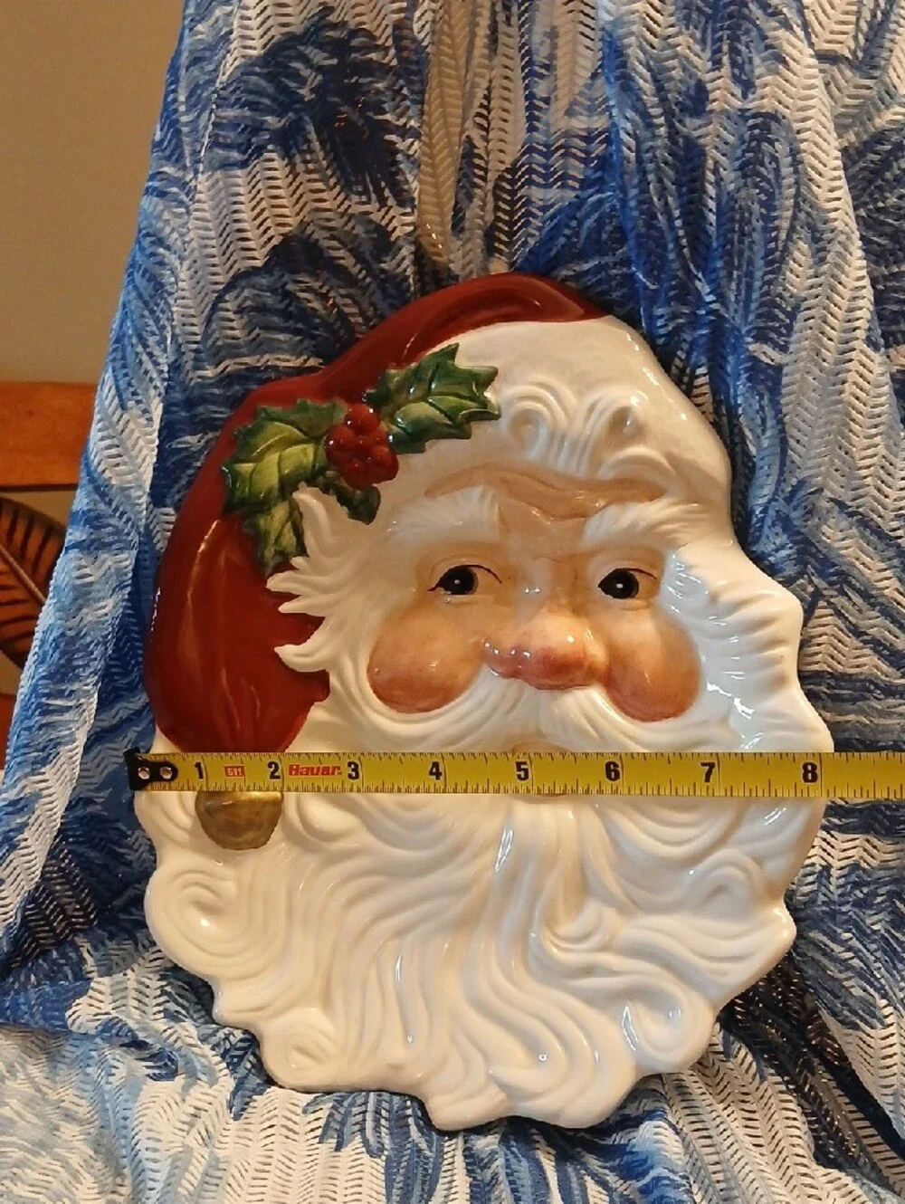 Fitz and Floyd Ceramic Santa Face Cookie Plate in Red, White, Green